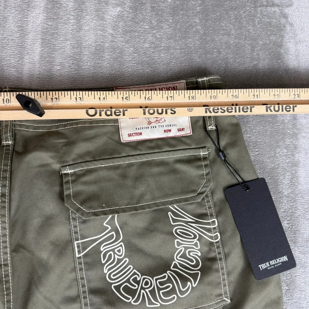 True Religion Cargo Pants Mens 38x32 Kalamata Green Military Baggy $169 New NWT